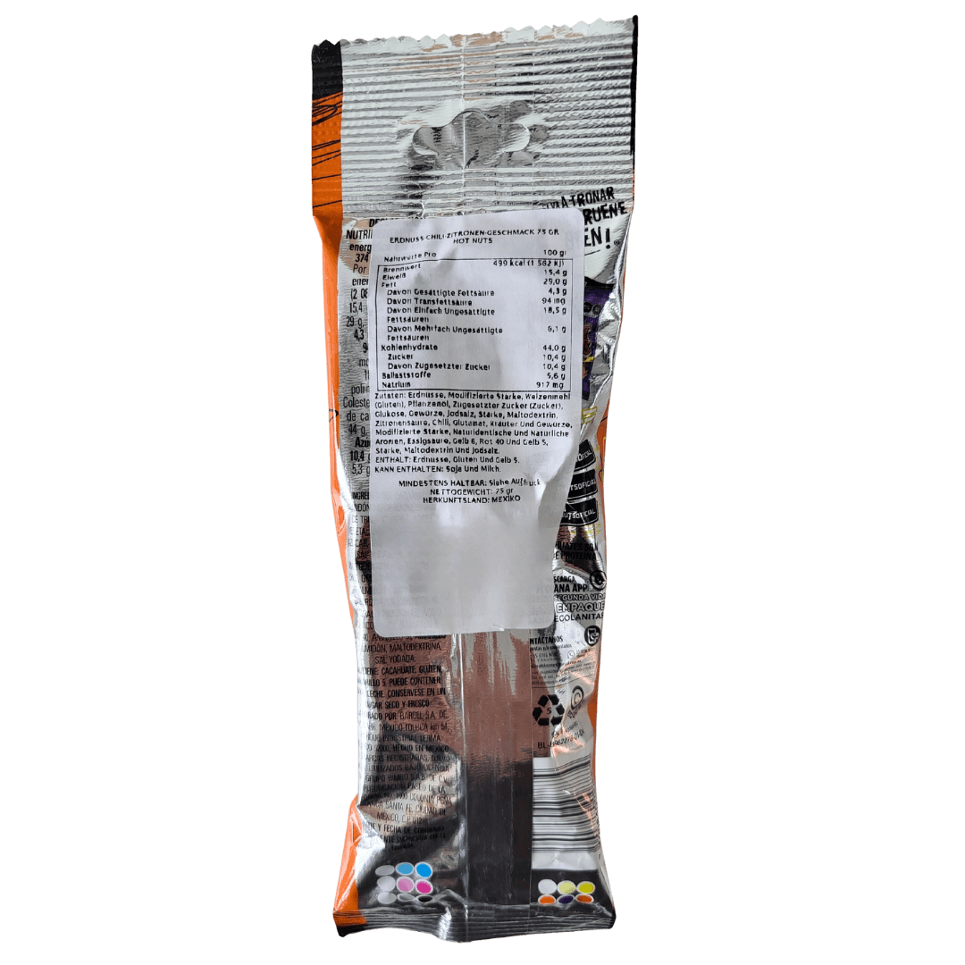Hot Nuts Barcel Erdnüsse Chili Limette 75g Packung back