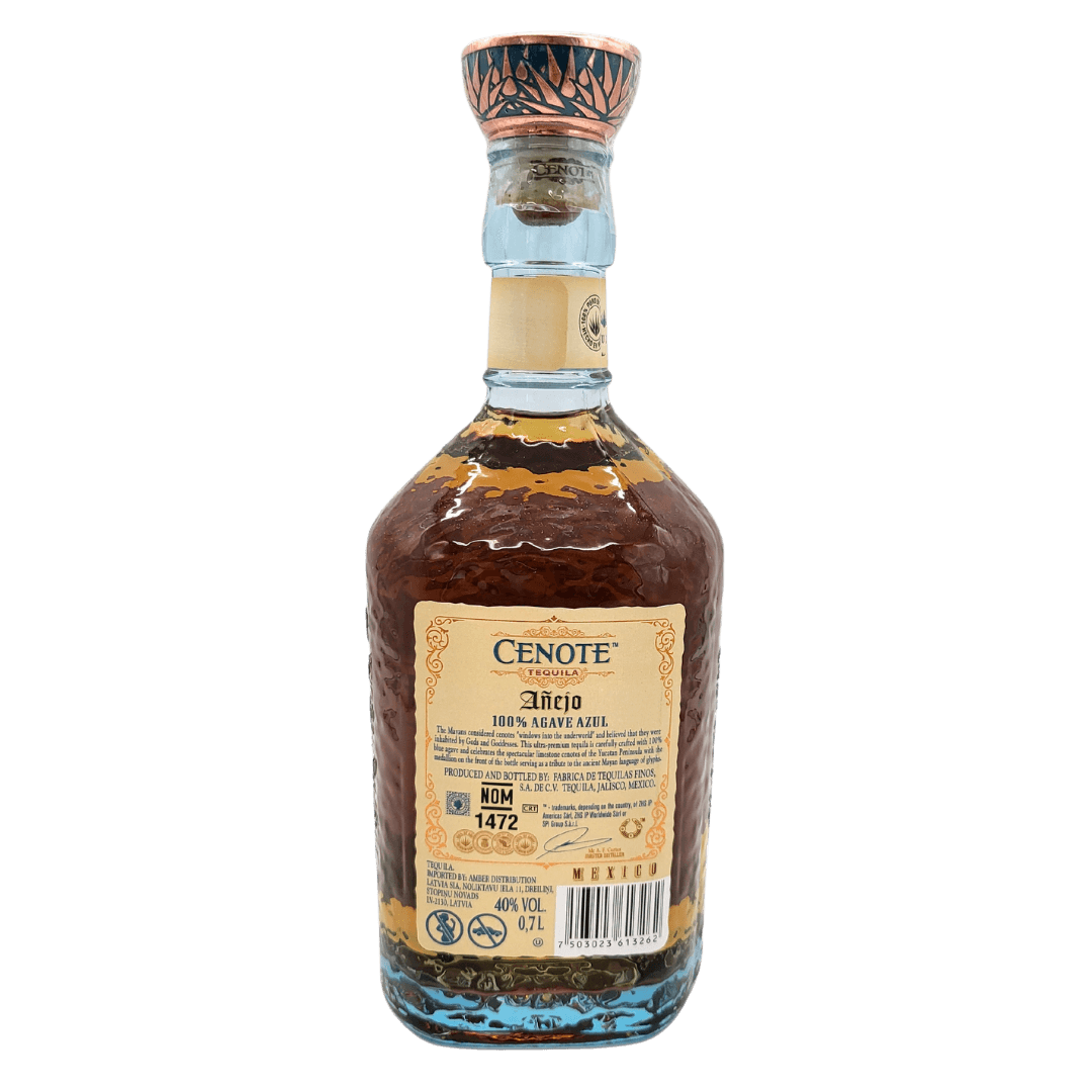 Cenote Anejo Tequila 700ml Flasche Rückseite