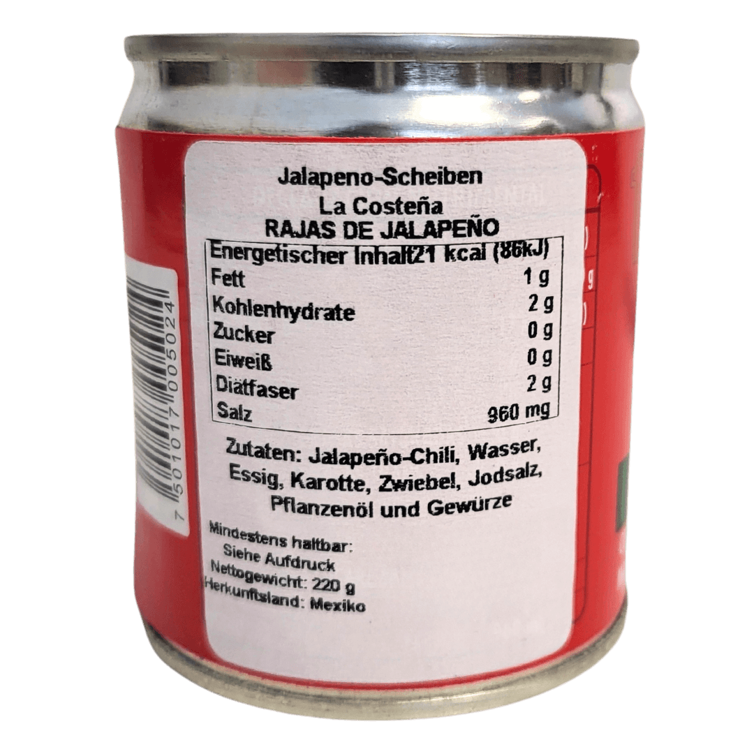 Jalapeno Streifen en Escabeche La Costena 220g back