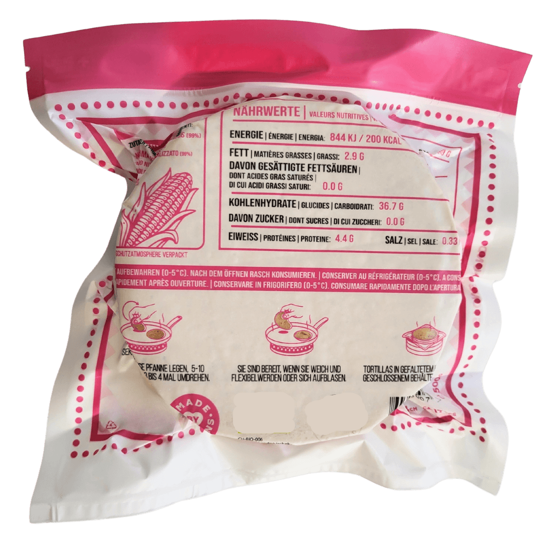Masamor Bio Organic Mais Tortillas 500g Packung Rückseite