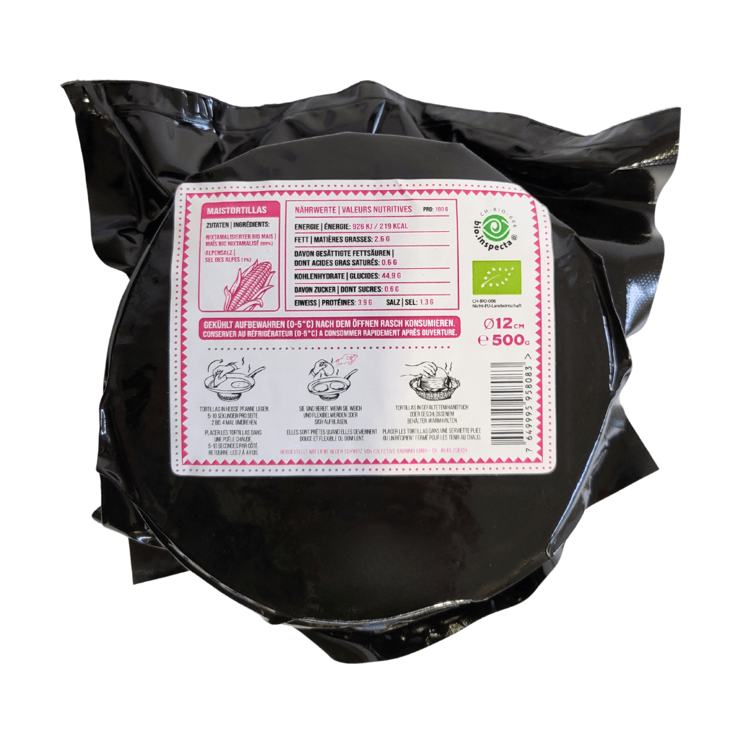 Bio Maistortillas Taquera 12cm 500g Packung Rückseite