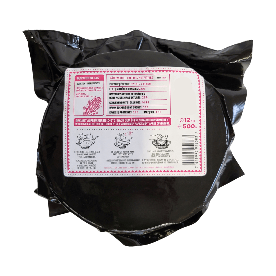 Bio Maistortillas Taquera 12cm 500g Packung Rückseite