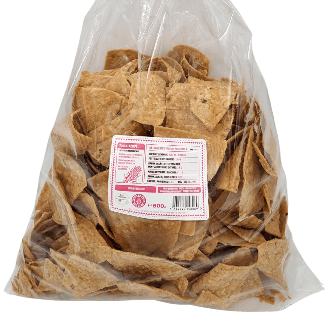 Tortillachips Totopos von Masamor 500g Beutel Rückseite
