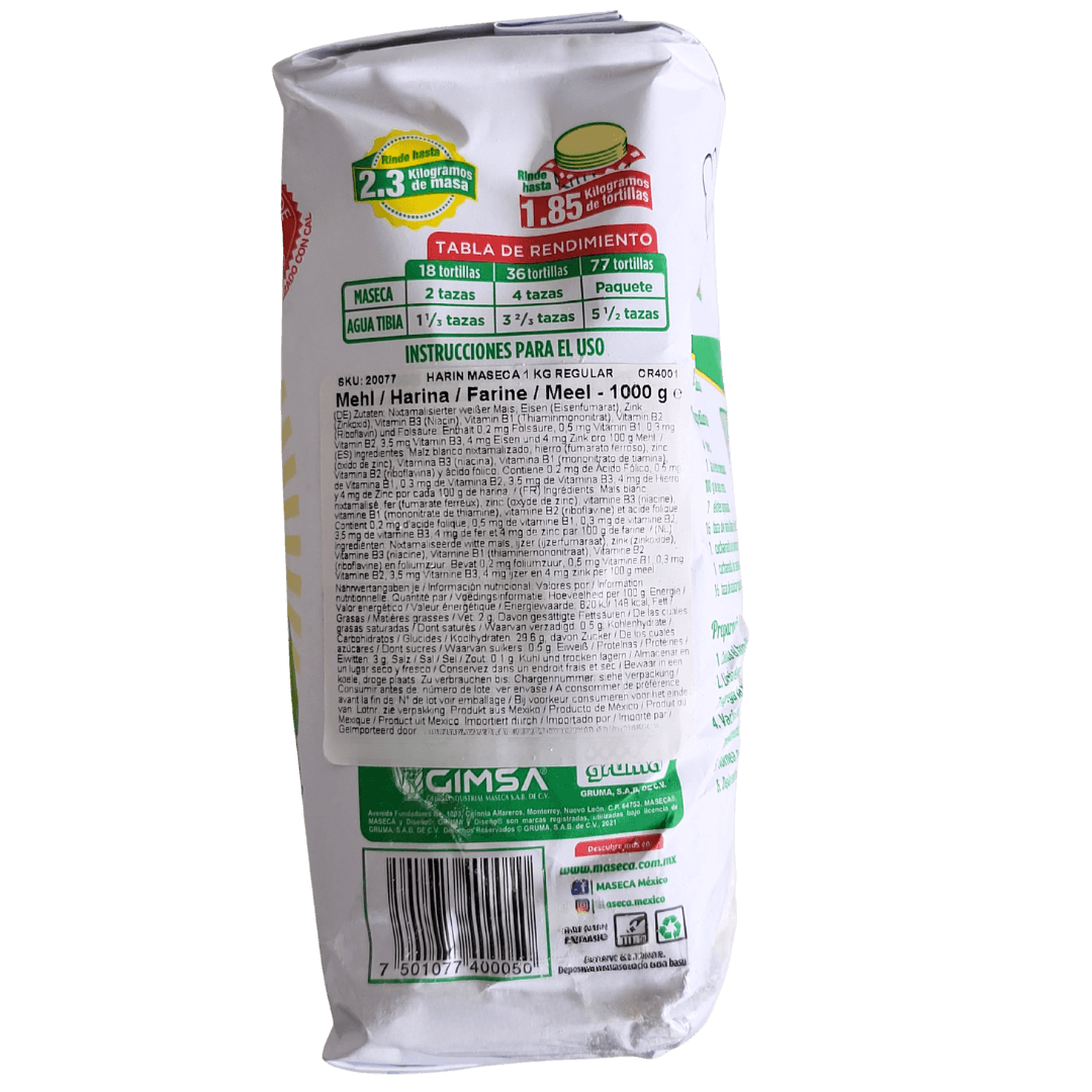 Maseca Harina de Maíz para Tortillas paquete de 1 kg (CAD 18-DEZ-2025)