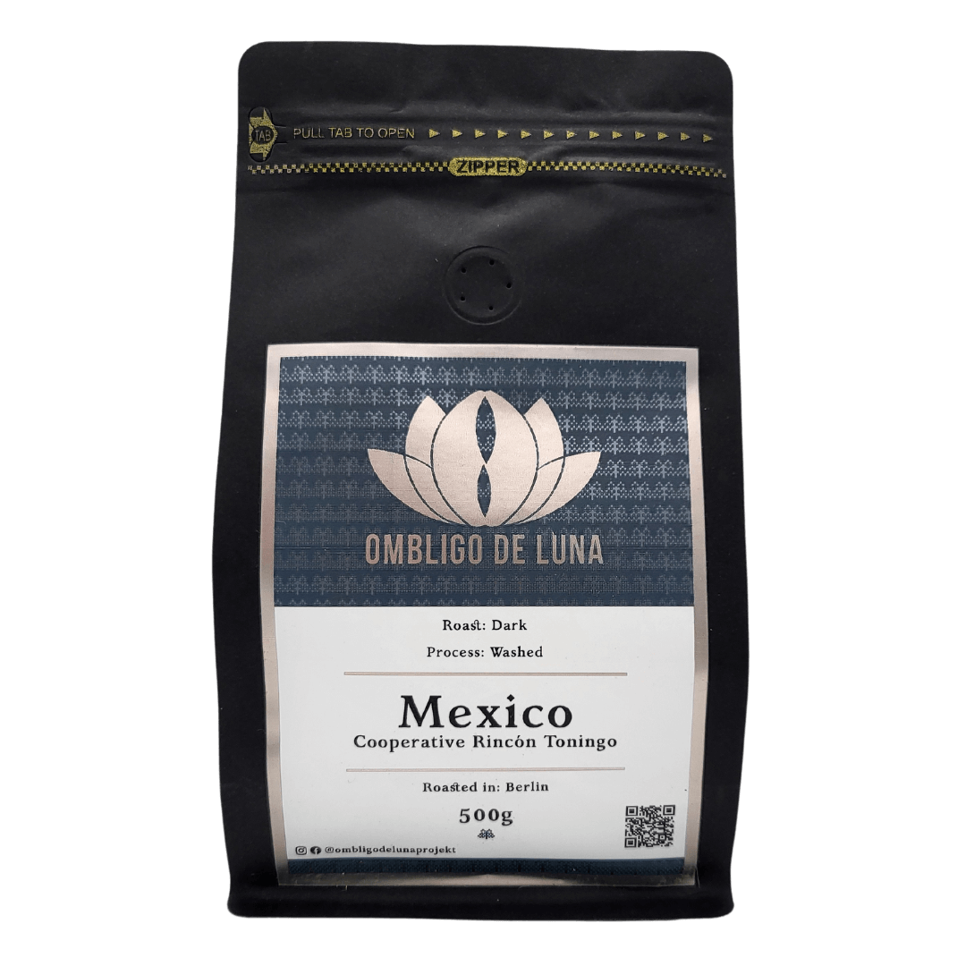 Ombligo de Luna Kaffee aus Mexiko dark washed 500g Packung front