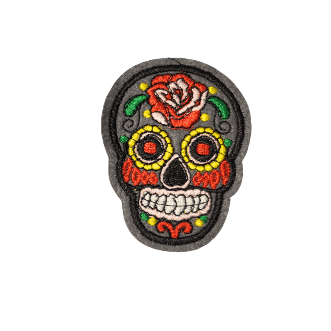 Skull Dia de los Muertos Bügelbild dunkelgrau