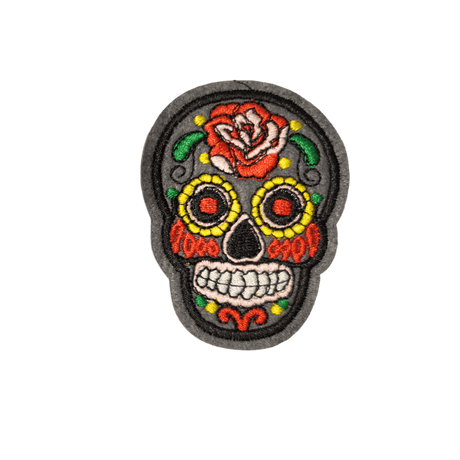 Skull Dia de los Muertos Bügelbild dunkelgrau
