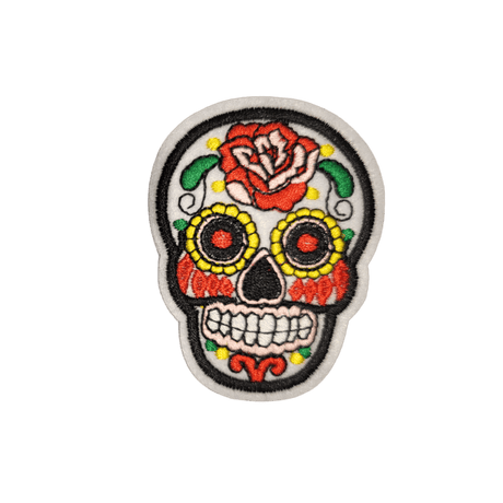 Skull Dia de los Muertos Bügelbild hellgrau