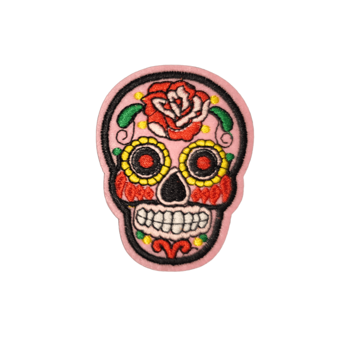 Skull Dia de los Muertos Bügelbild rosa