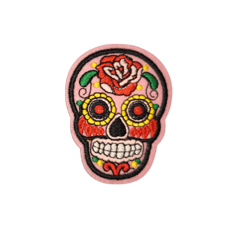 Skull Dia de los Muertos Bügelbild rosa