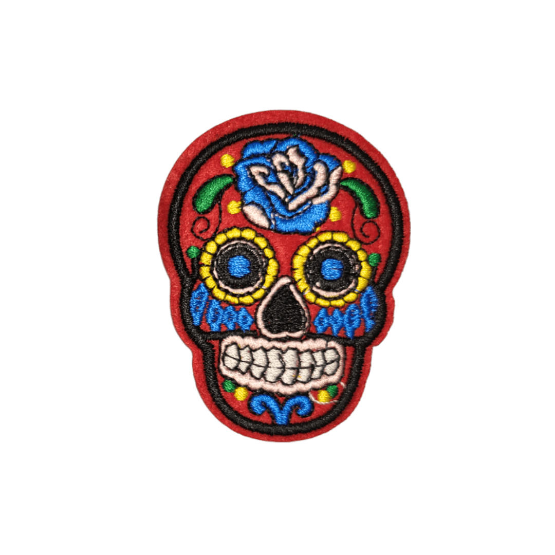 Skull Dia de los Muertos Bügelbild rot blau