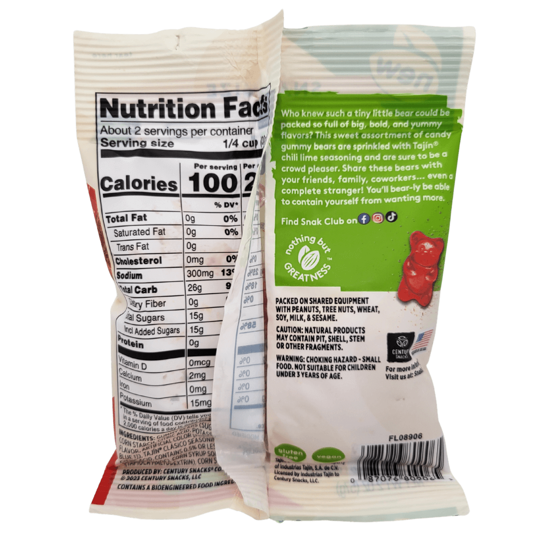 Snak Club Tajin Gummy Bears 57g back