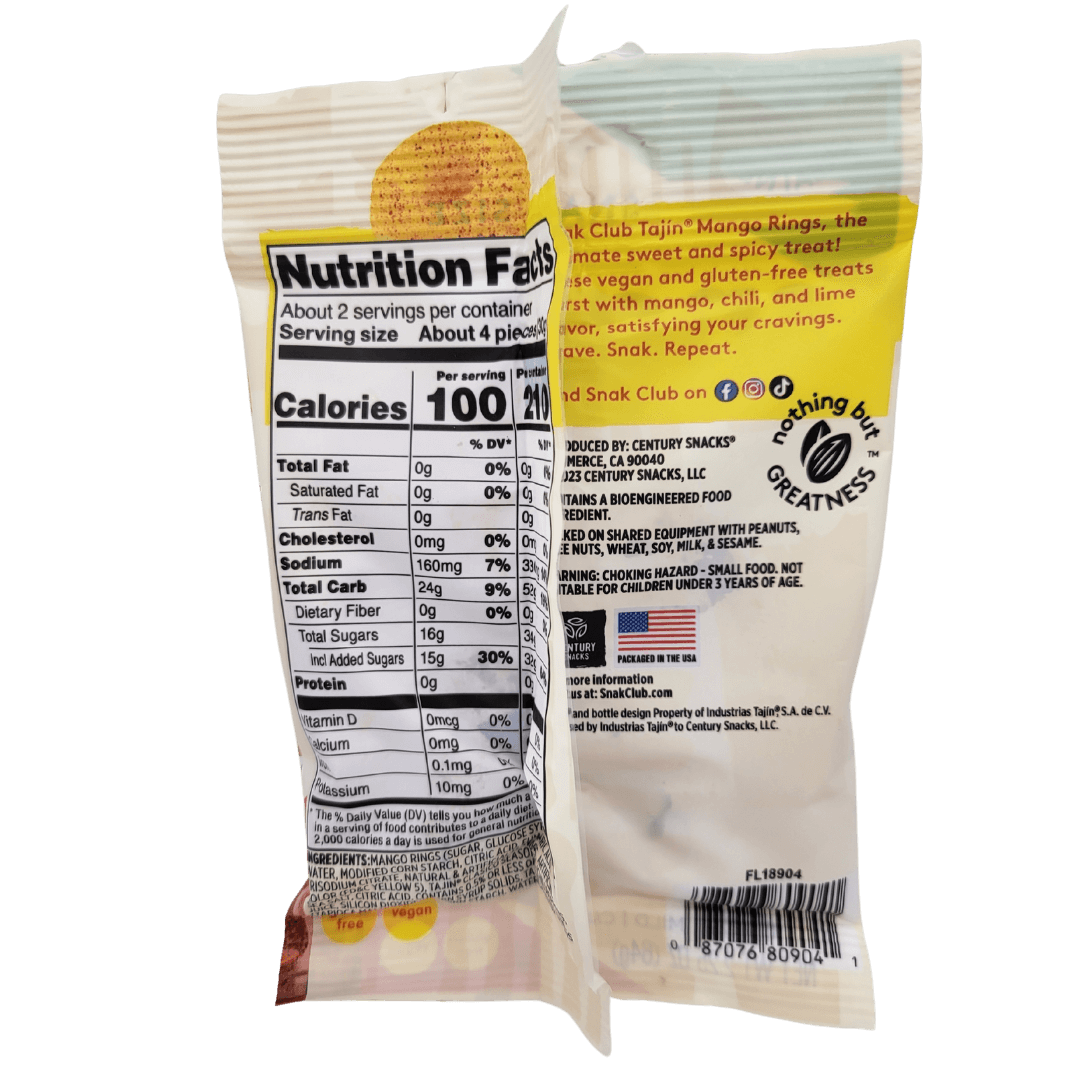 Snak Club Tajin Mango Rings 64g back