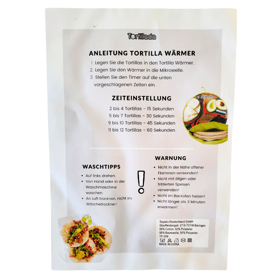 Deutsche Anwendungshinweise Tortillero Black von Tortillada