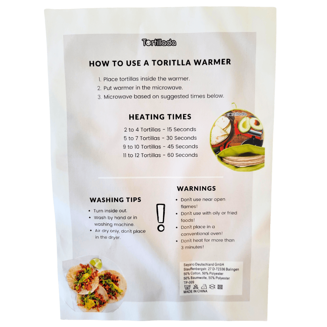 Englische Anwendungshinweise Tortillero Black von Tortillada