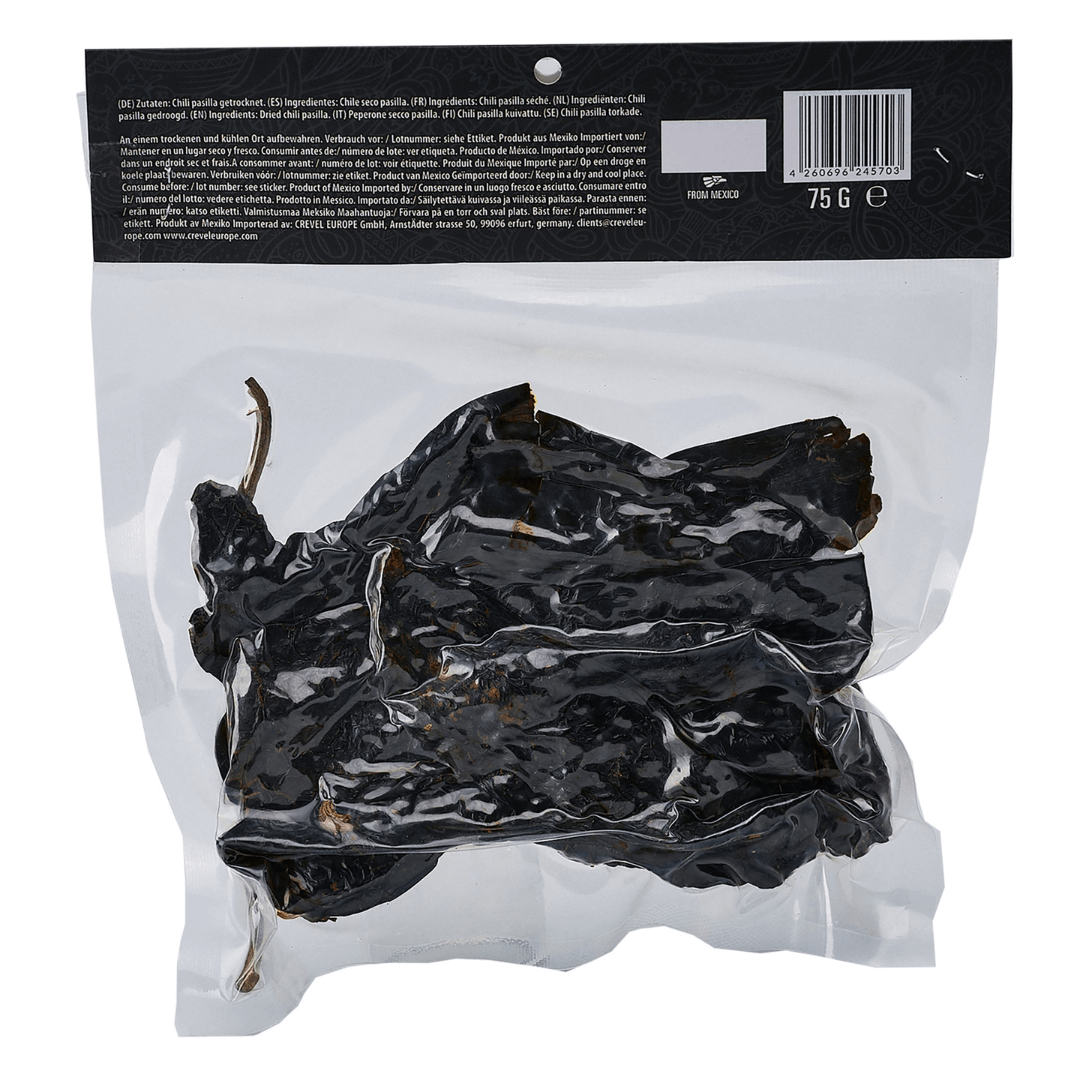 Xatze getrocknete Chili Pasilla 75g Packung Rückseite