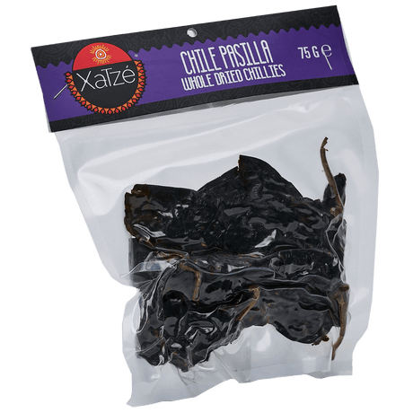 Xatze getrocknete Chili Pasilla 75g Packung seitlich