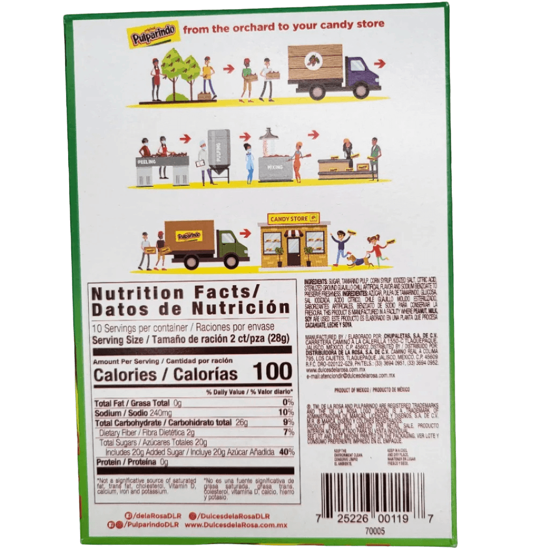 Pulparindo Tamarinden Wassermelonen Kaustreifen Display 280g backside