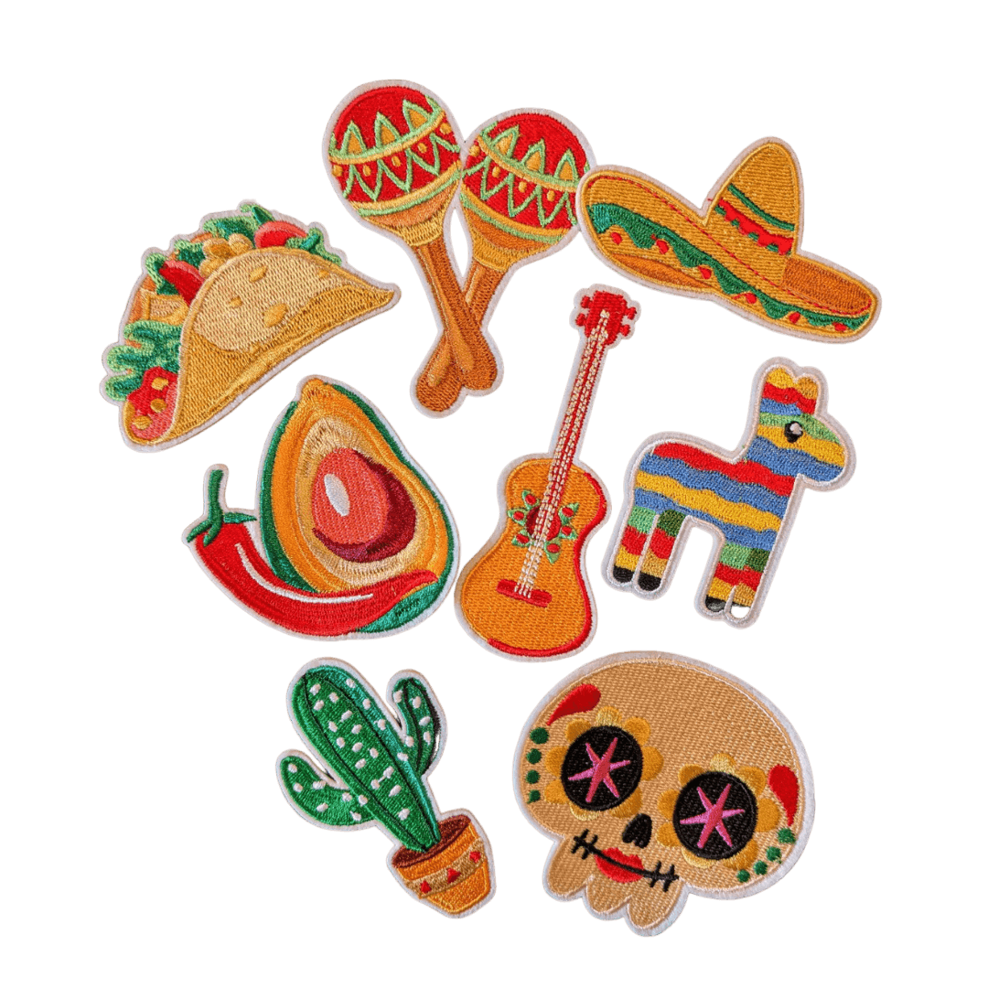 Bügelpatch Aufnäher Bügelbild mit mexikanischen Motiven als Set oder einzeln