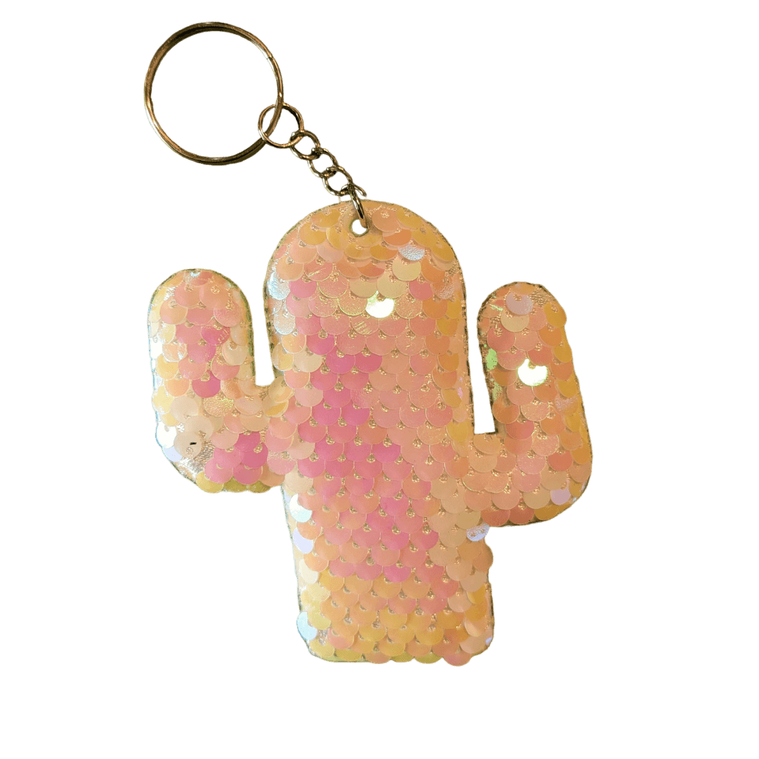 Glitzer-Kaktus Schlüsselanhänger verschiedene Farben mit Pailletten