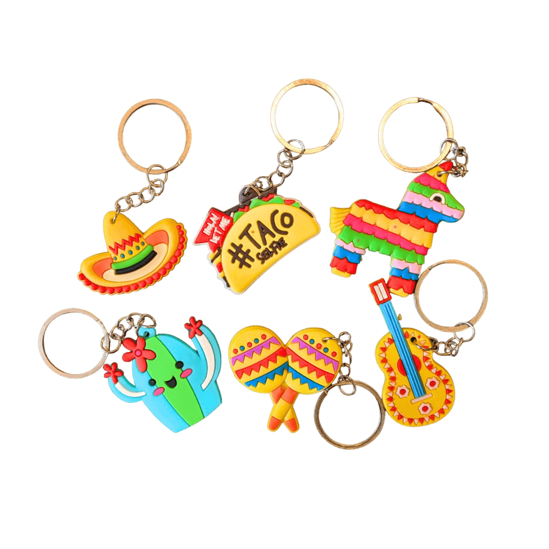 Schlüsselanhänger mit mexikanischen Figuren aus Gummi als Set oder einzeln