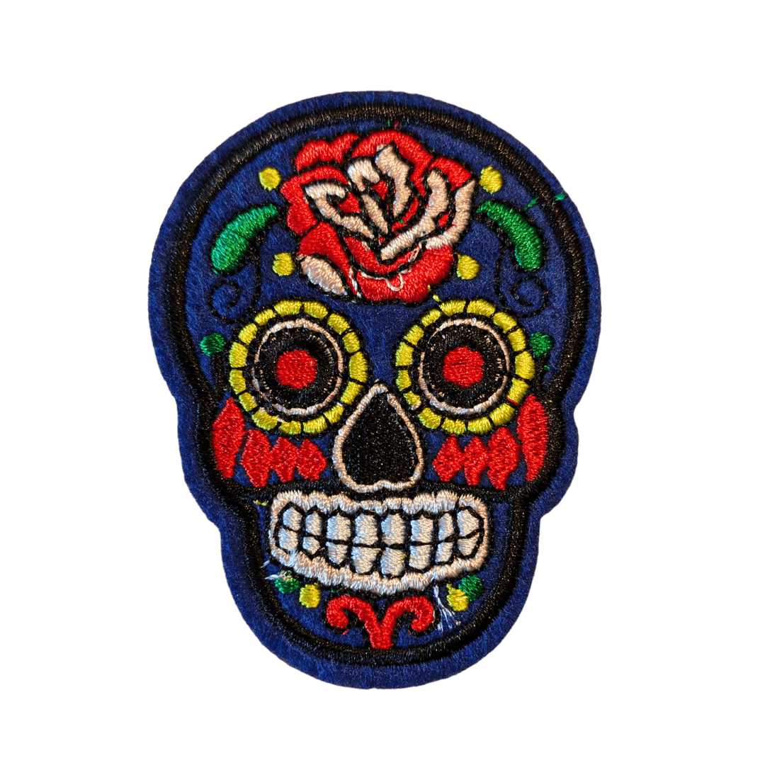 Skull Dia de los Muertos Bügelbild dunkelblau
