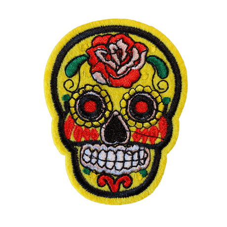 Skull Dia de los Muertos Bügelbild gelb