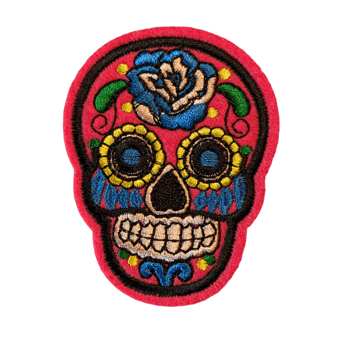 Skull Dia de los Muertos Bügelbild pink blau