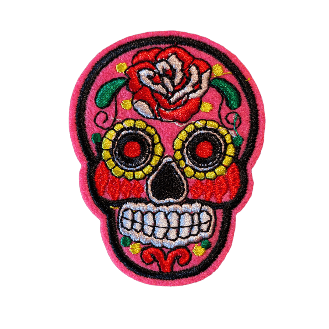 Skull Dia de los Muertos Bügelbild pink rot