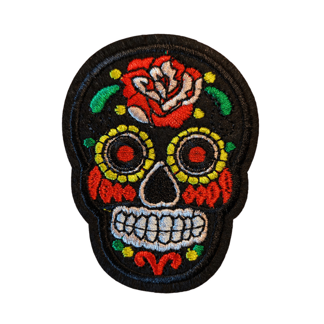 Skull Dia de los Muertos Bügelbild schwarz