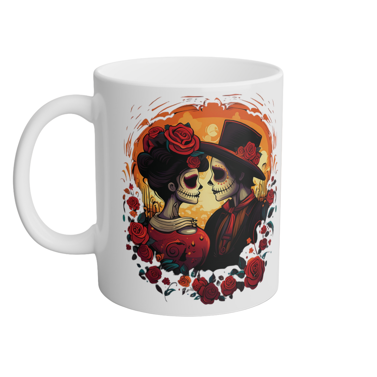 Kaffeebecher Kuss der Ewigkeit Dia de los Muertos weiß