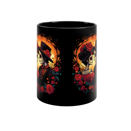 Taza color negro con motivo: Día de los Muertos / Beso Eterno / 330 ml