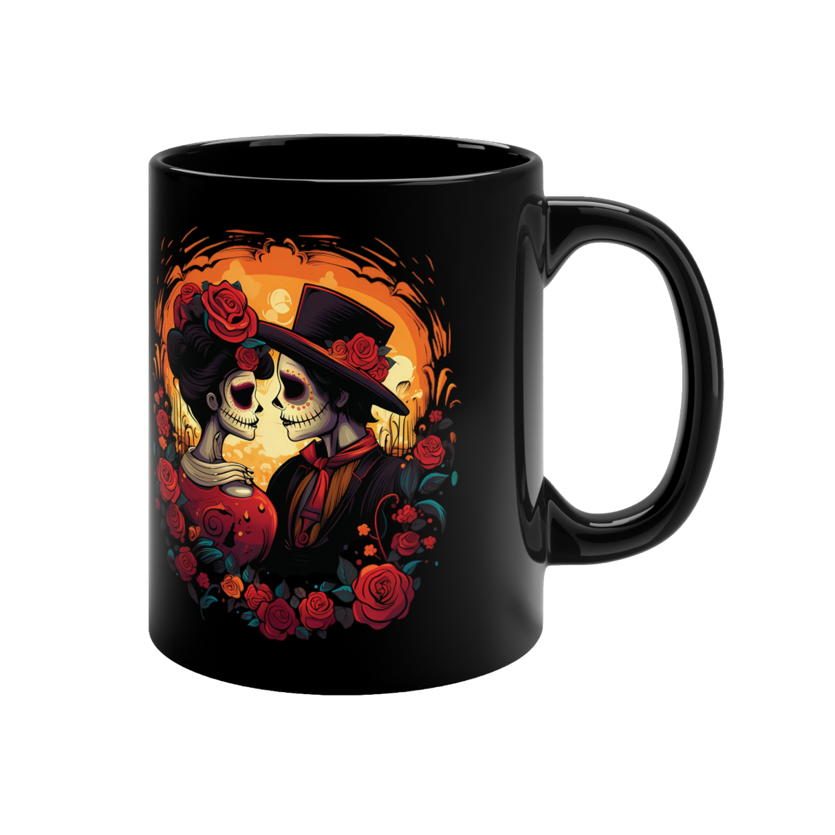 Coffee mug black - Dia de los Muertos motif - Kiss of Eternity - about 300ml
