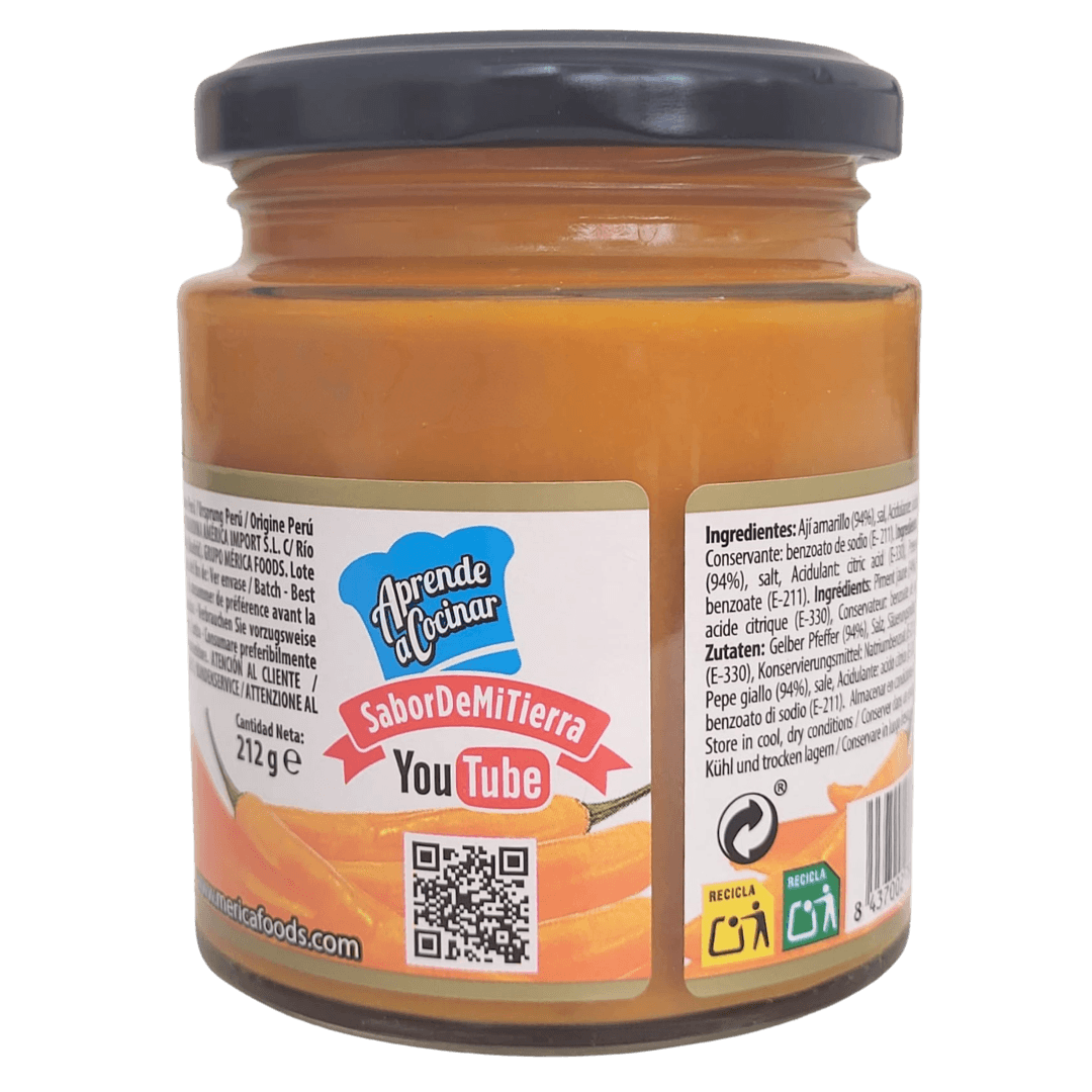 Aji Amarillo Paste im Glas von Del Huerto 212g backside