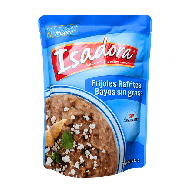 Frijoles Refritos Bayos sin grasa LOWFAT refried beans Isadora 430g