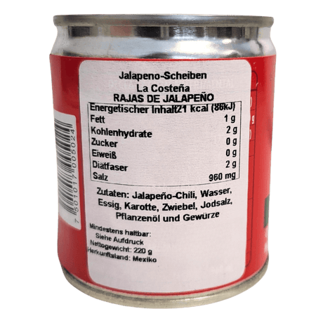 Jalapeno Streifen en Escabeche La Costena 220g back
