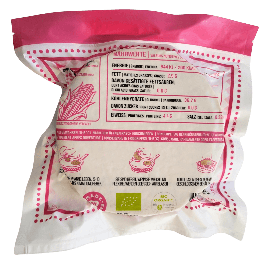 Masamor Bio Organic Mais Tortillas 500g Packung Rückseite