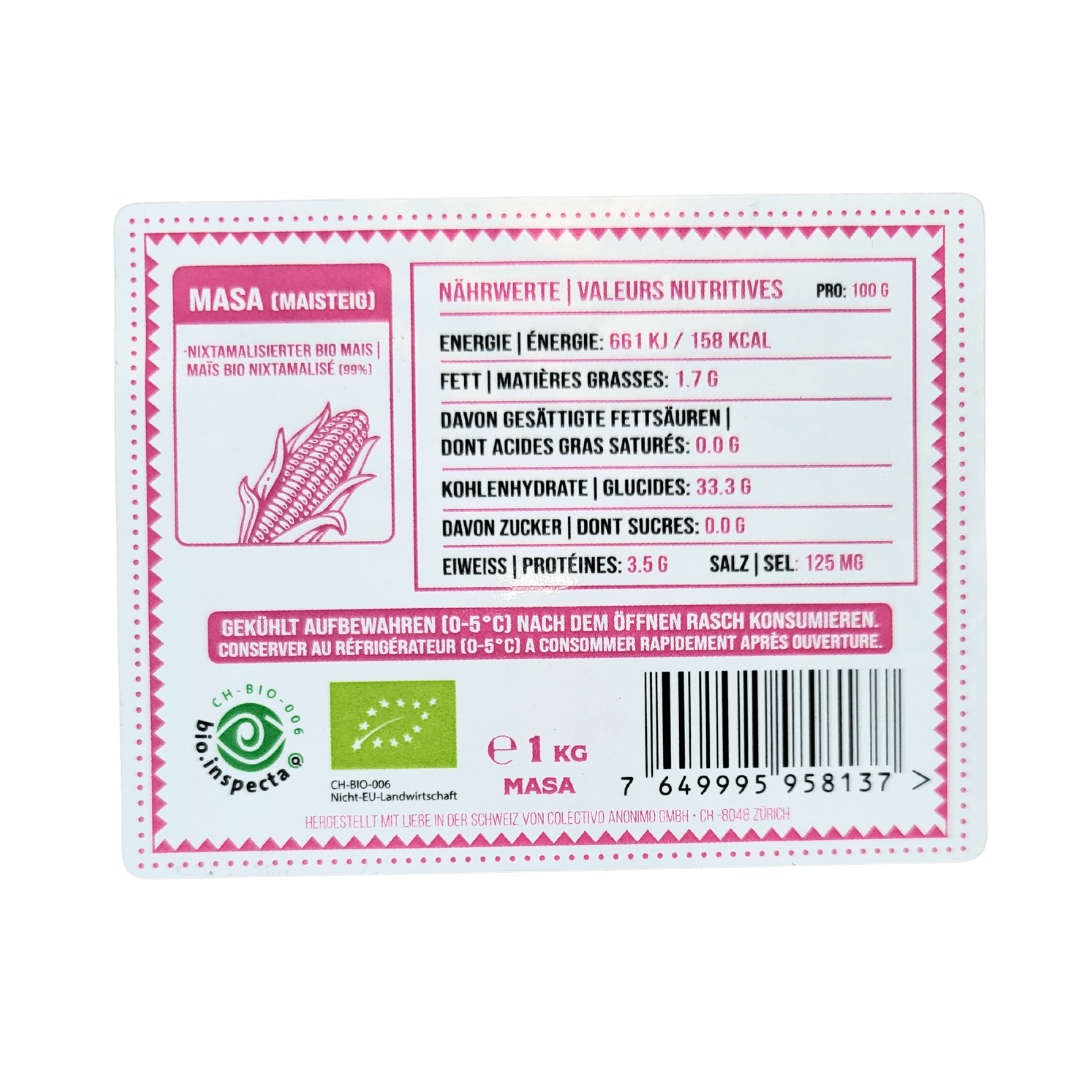 Etikett Rückseite Masamor Masa 1kg