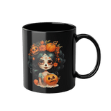 Schwarze Kaffeetasse La Nina de la Calabaza 330ml Füllmenge frontal