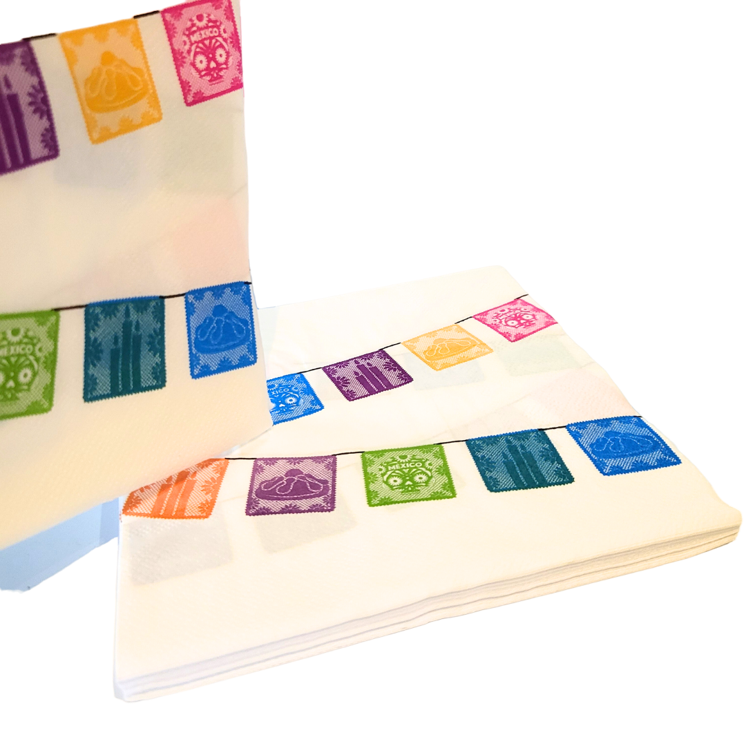 Servietten mit Motiv bunte Dia de los Muertos Girlanden Detailansicht