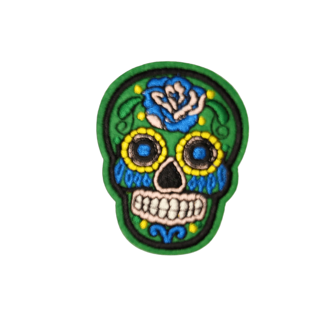 Skull Dia de los Muertos Bügelbild grün