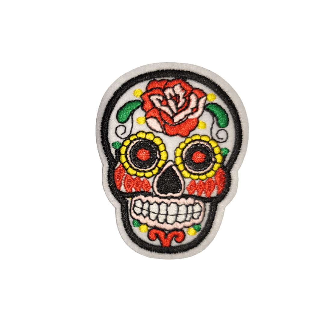 Skull Dia de los Muertos Bügelbild hellgrau