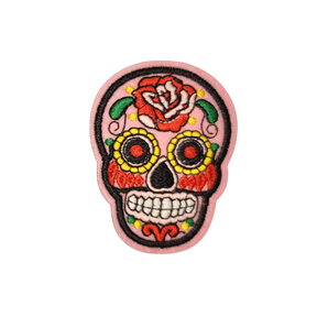 Skull Dia de los Muertos Bügelbild rosa