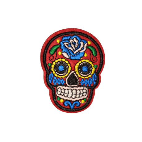Skull Dia de los Muertos Bügelbild rot blau