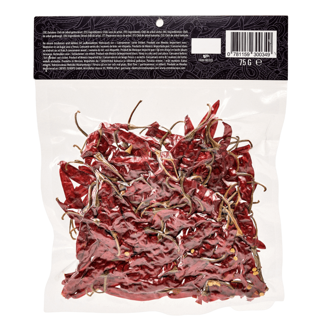 Xatze Arbol Chilischoten getrocknet 75g Packung Rückseite