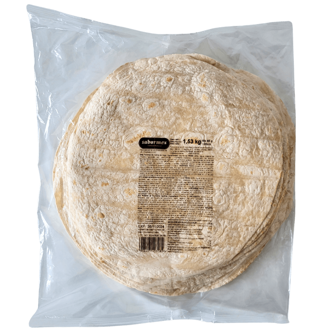 Burrito Wraps / Tortilla de Harina made from wheat 30 cm approx. 18 pieces from sabormex 1,53kg