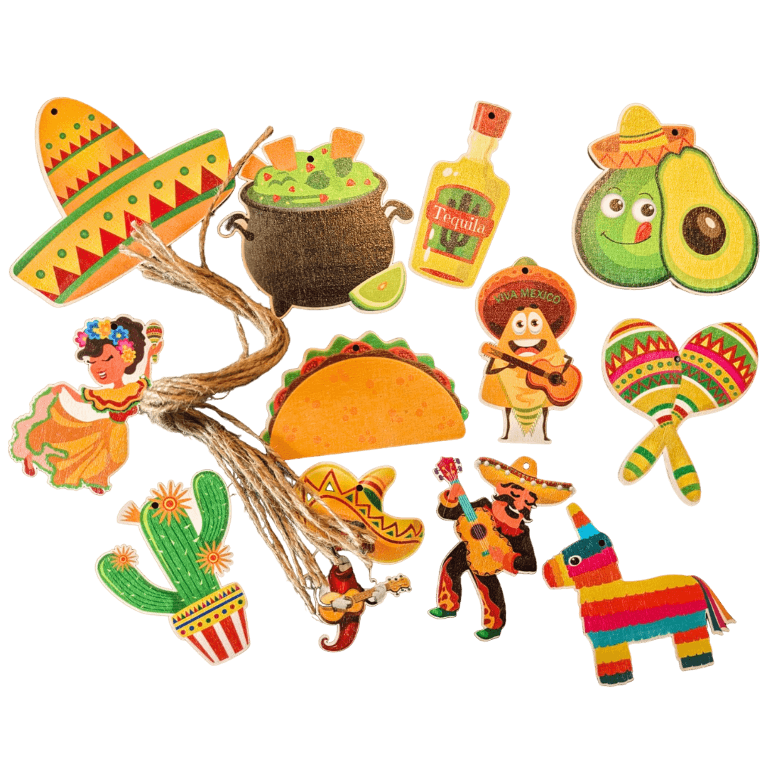 Holzfigur-Anhänger mit mexikanischen Motiven als Set oder einzeln