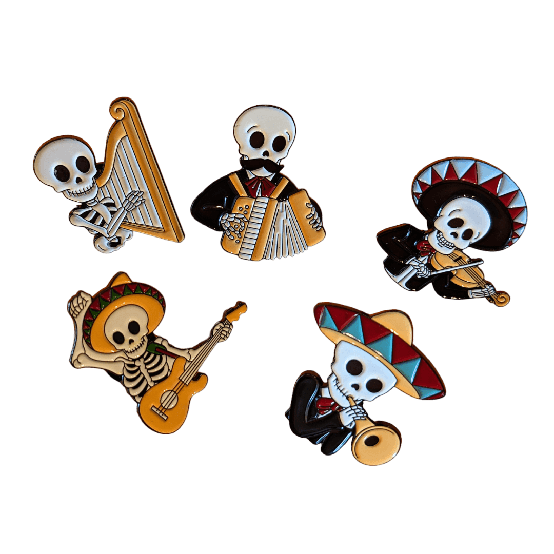 Mexican Mariachi Dia de los Muertos pins / buttons set of 5 and individually