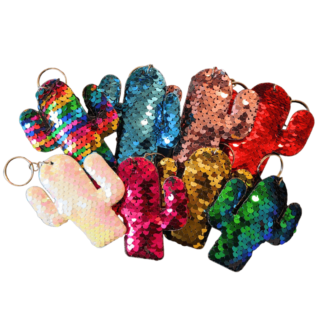 Glitzer-Kaktus Schlüsselanhänger verschiedene Farben mit Pailletten