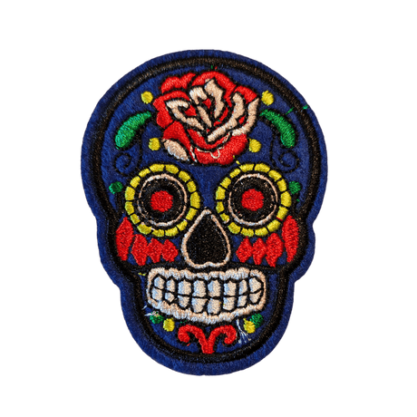 Skull Dia de los Muertos Bügelbild dunkelblau